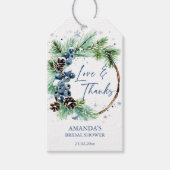 冬のブライダルシャワー水の色のパインズリースの好意 ギフトタグ (正面)