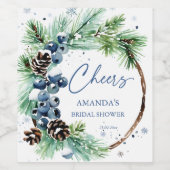 冬のブライダルシャワー水の色のパインズリースの好意 ワインラベル (シングルラベル)