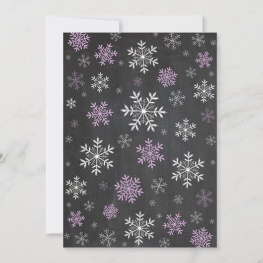 冬のブライダルシャワー紫と白のスノーフレーク 招待状 (裏面)
