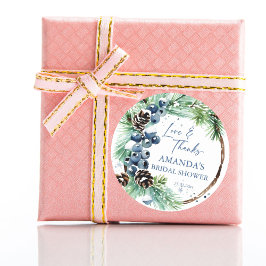 冬のブライダルシャワー 水彩の松のリースの贈り物 ラウンドシール