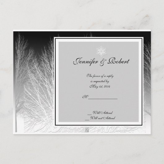 冬のブランチ白黒グレーウェディングRSVP インビテーションポストカード (正面)