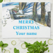 冬のブリッジ水の色絵画の キッチンタオル (折り畳み)