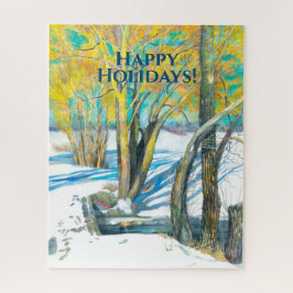 冬のブリッジ水の色絵画の ジグソーパズル