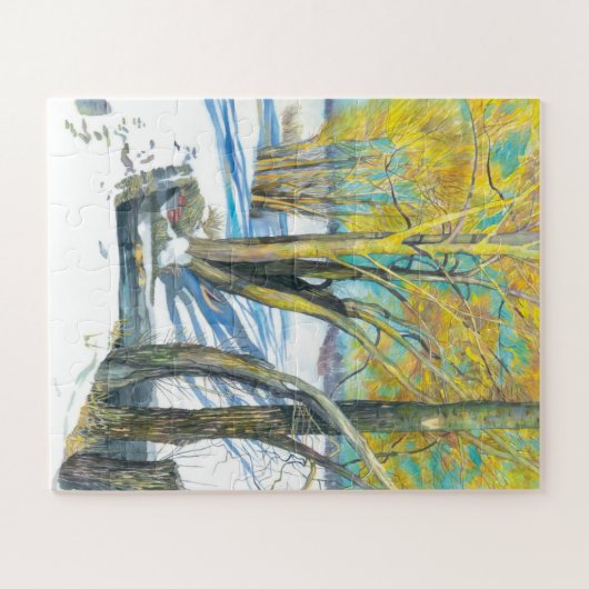 冬のブリッジ水の色絵画の ジグソーパズル (横)