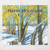 冬のブリッジ水の色絵画の スパークリングワインラベル (シングルラベル)