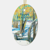 冬のブリッジ水の色絵画の セラミックオーナメント (左)