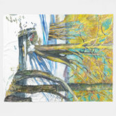 冬のブリッジ水の色絵画の フリースブランケット (正面(横))