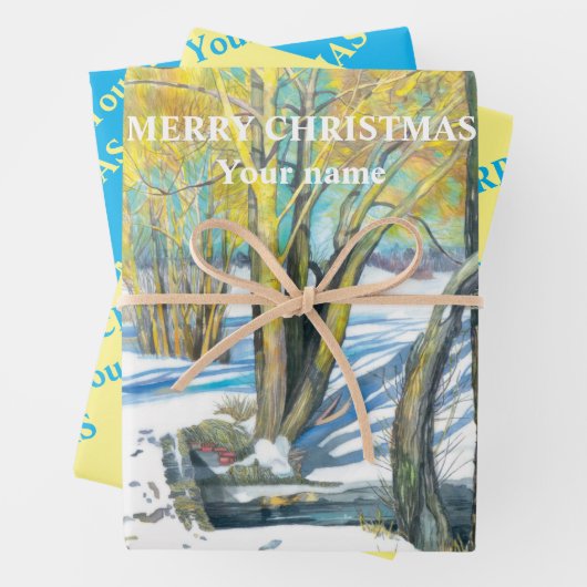 冬のブリッジ水の色絵画の ラッピングペーパーシート (インサイチュ)