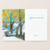 冬のブリッジ水の色絵画の 箔カード (内部)
