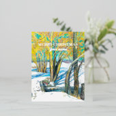 冬のブリッジ水の色絵画の 箔シーズンポストカード (立ち正面)