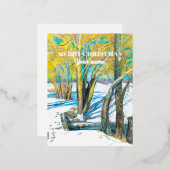 冬のブリッジ水の色絵画の 箔シーズンポストカード (正面/裏面)