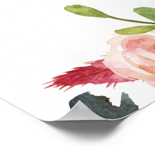 冬のブルゴーニュ赤面ネイビーフローラウェルカムサイン ポスター (角)