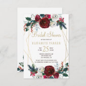 冬のブルゴーニュ金ゴールド幾何学的フレームブライダルシャワー 招待状 (正面/裏面)