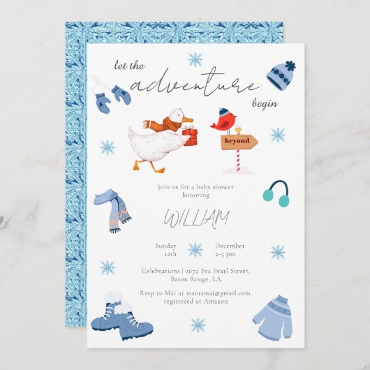 冬のブルーアドベンチャーが赤ちゃんシャワーを開始 招待状 (正面/裏面)
