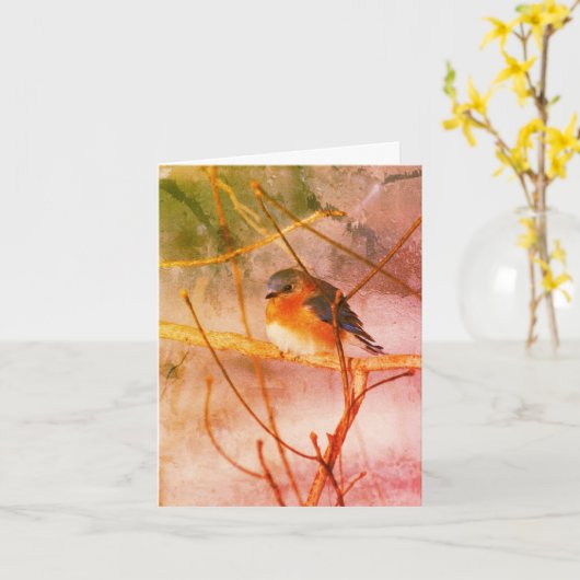 冬のブルーバードアニマルアートノートカード カード (黄色い花)