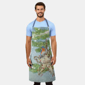 冬のブルーバードクリスマスウォーター色の雪の木 エプロン (着用した状態)