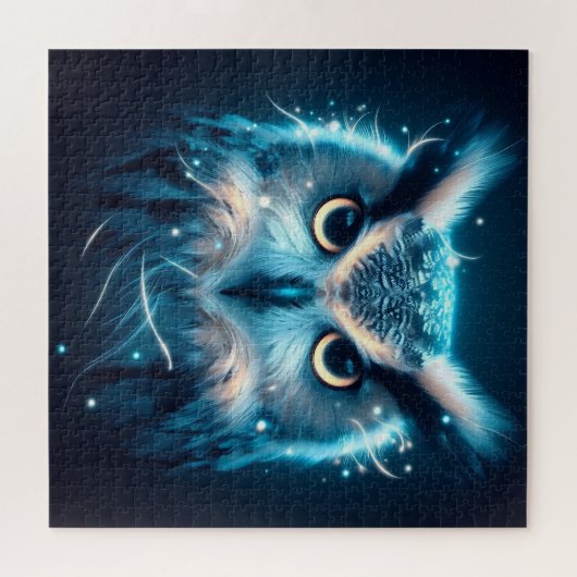 冬のブルーフクロウ鳥抽象芸術羽ファミリーおもしろい ジグソーパズル (横)