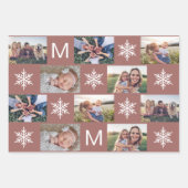 冬のブロンズの雪片モノグラムフォトコラージュ ラッピングペーパーシート (正面2)