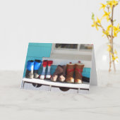 冬のブーツが一列に – Martha's Vineyard カード (黄色い花)