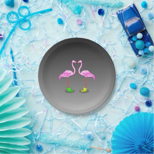 冬のブーツを履いた漫画カラフルのフラミンゴ ペーパープレート (パーティー)