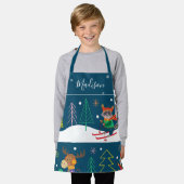 冬のプリントかわいい動物と名前 エプロン (着用した状態)