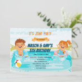 冬のプールで一緒にパーティーする少年少女 招待状 (スタンド正面)