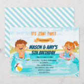 冬のプールで一緒にパーティーする少年少女 招待状 (正面/裏面)