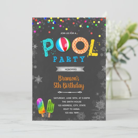 冬のプールの誕生日パーティー 招待状 (スタンド正面)