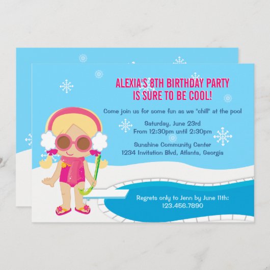 冬のプールを囲んでのパーティの招待 招待状 (正面/裏面)