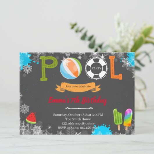 冬のプールパーティーテーマの招待 招待状 (スタンド正面)