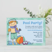 冬のプールパーティー 赤毛の少年 屋内プール 招待状 (スタンド正面)