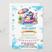 冬のプールペンギンパーティーの招待状 招待状 (正面/裏面)