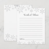 冬のベイビーシャワーのアドバイスカード　シルバーの雪の結晶 エンクロージャーカード (正面/裏面)