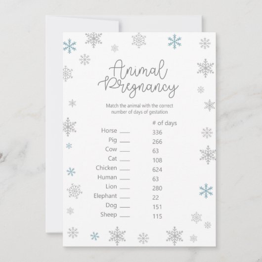 冬のベイビーシャワーのゲーム（解答付き） ５ｘ７サイズ 招待状 (正面)