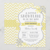 冬のベイビーシャワーの招待状 黄色の雪の結晶 招待状 (正面/裏面)