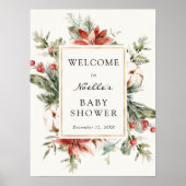 冬のベイビーシャワー エバーグリーン ポインセチア ウェルカム ポスター (正面)