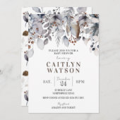 冬のベイビーシャワー、葉、実の招待状 招待状 (正面/裏面)