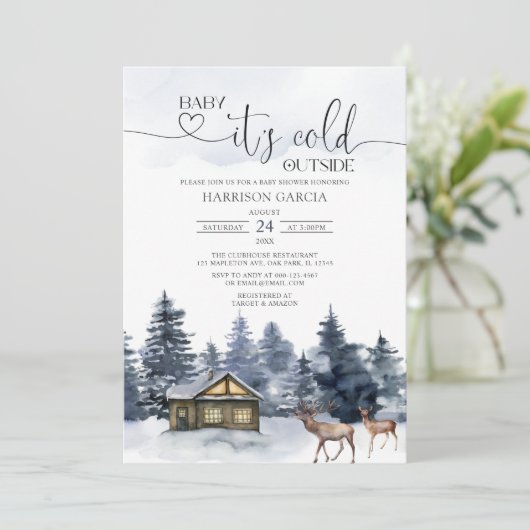 冬のベビーがベビーシャワーの外で寒い 招待状 (スタンド正面)
