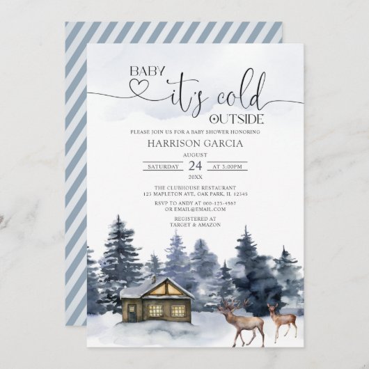 冬のベビーがベビーシャワーの外で寒い 招待状 (正面/裏面)