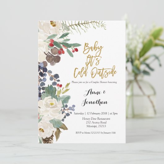 冬のベビーその冷たい外のカップルのシャワー招待状 招待状 (スタンド正面)