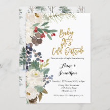 冬のベビーその冷たい外のカップルのシャワー招待状