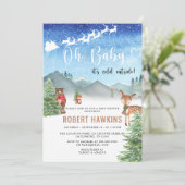 冬のベビーその冷たい外の男の子の赤ちゃんシャワー 招待状 (スタンド正面)