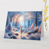 冬のベビーで愛らしいシカ カード (黄色い花)