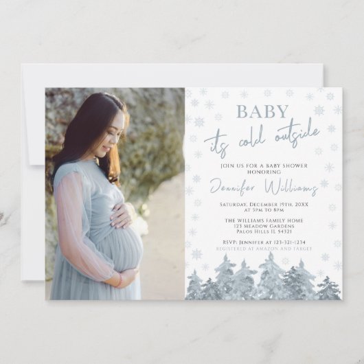 冬のベビーの冷たい外のシャワー写真の招待状 招待状 (正面)