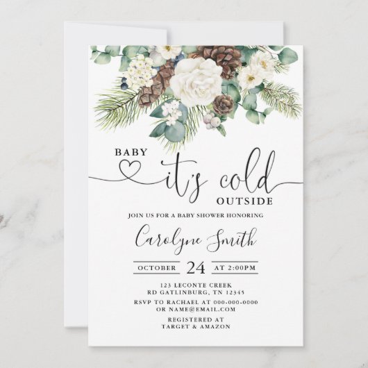冬のベビーの冷たい外ベビーシャワー 招待状 (正面)