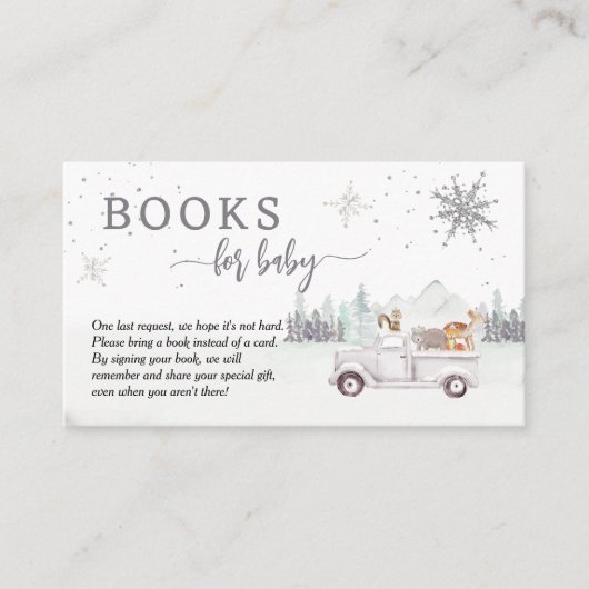 冬のベビーの森の赤ちゃんシャワー用の本 エンクロージャーカード (正面)