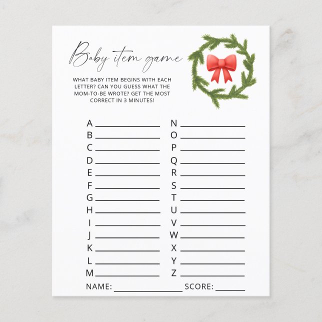 冬のベビーアイテムゲーム。赤ちゃんシャワーゲーム (正面)