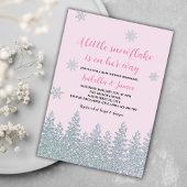 冬のベビーガールシャワーウッドランドリトルスノーフレーク 招待状