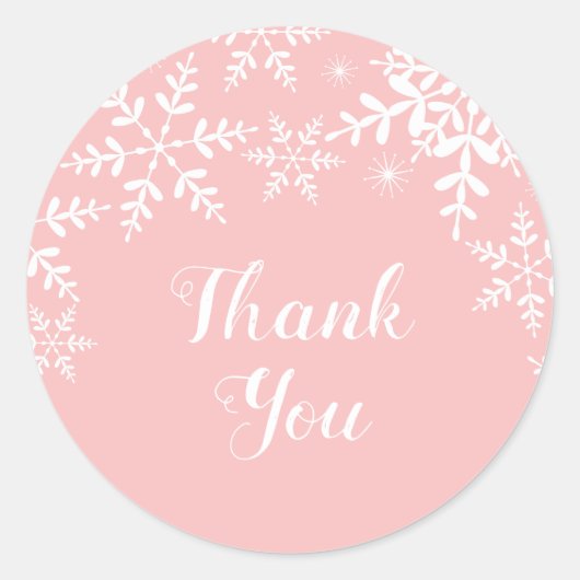 冬のベビーガールシャワーピンクの雪 ラウンドシール (正面)