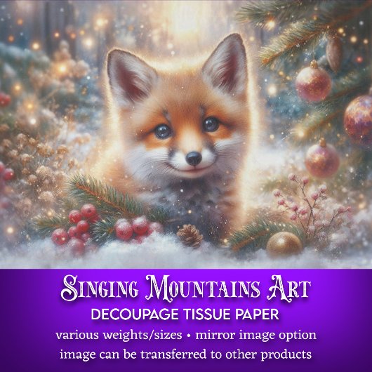 冬のベビーキツネクリスマスウッドランドデクページ 薄葉紙